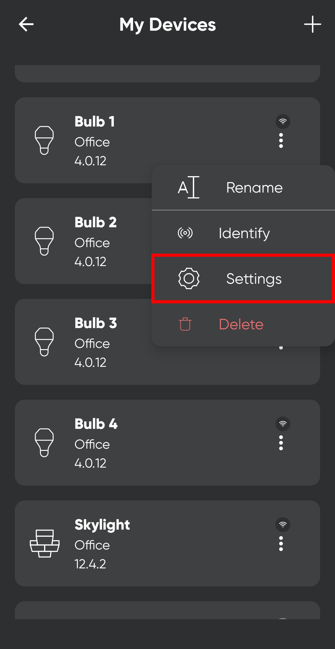Nanoleaf device settings