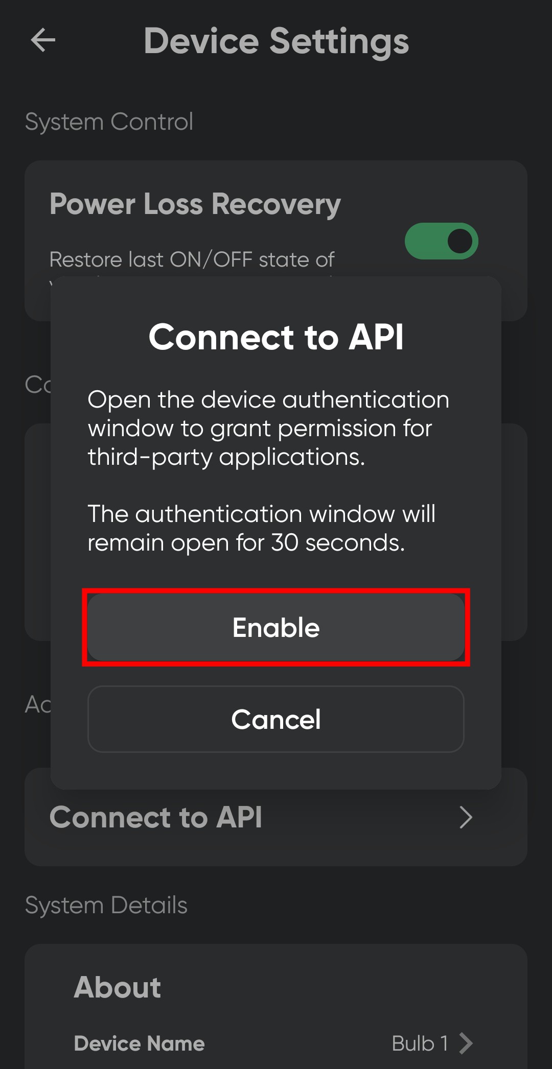 Enable Connect to API