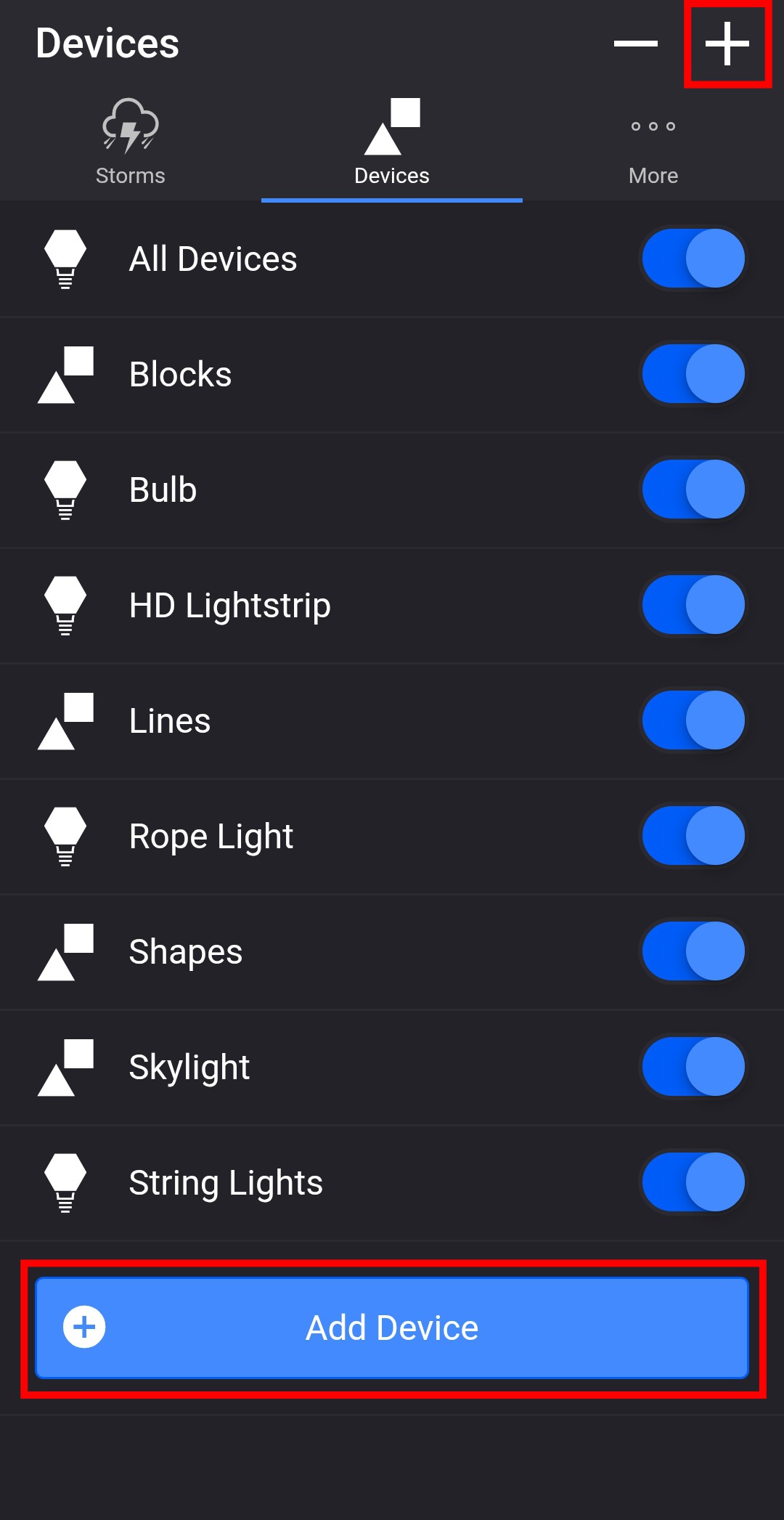 Add Device in Thunderstorm, Soundstorm, or Firestorm for Nanoleaf