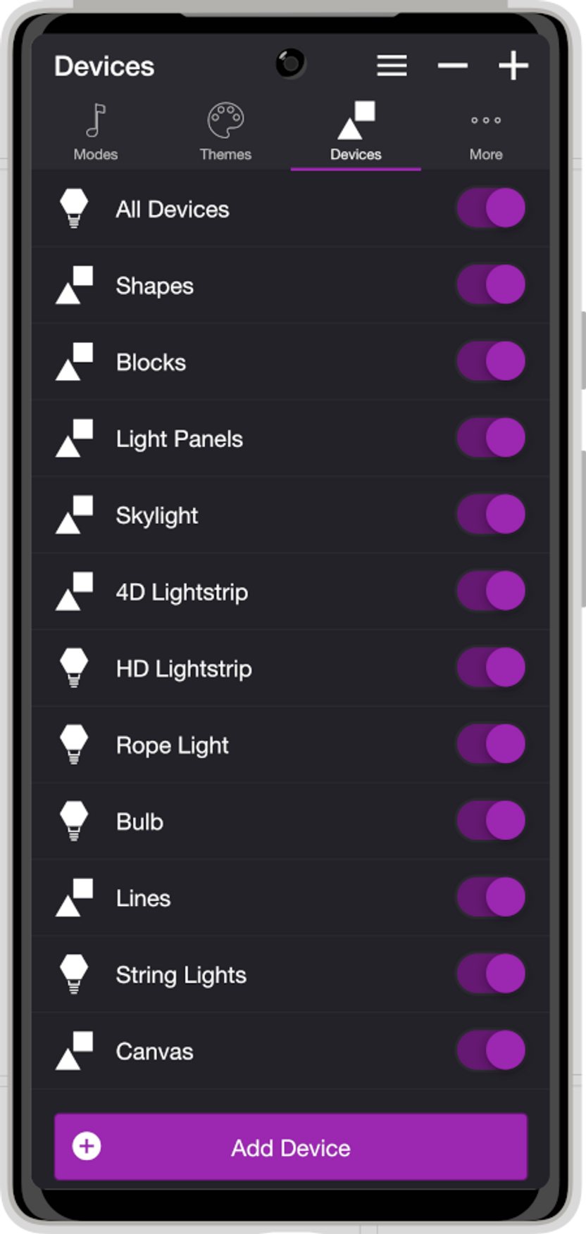 Devices screenshot